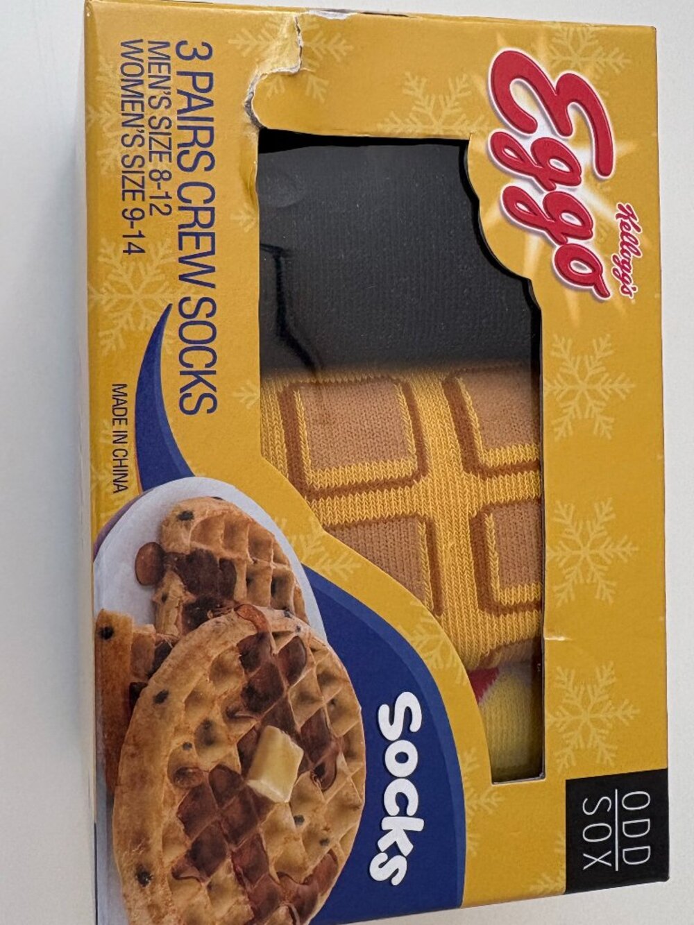 Kellogg's Eggo Waffle Novelty Crew Sock Gift Set 3 Pair Open Box